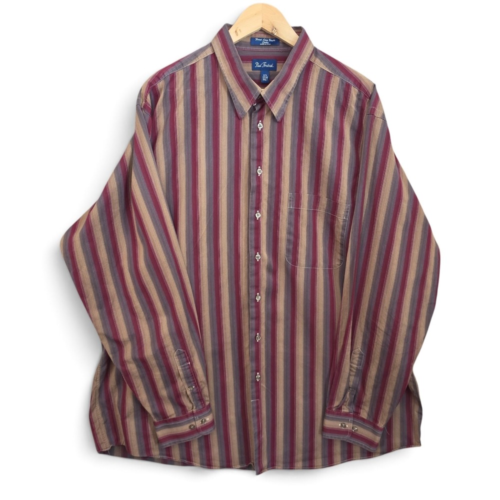Paul Fredrick Dress Shirt Mens XXL Tall 2XLT Striped Long Sleeve Button Cotton